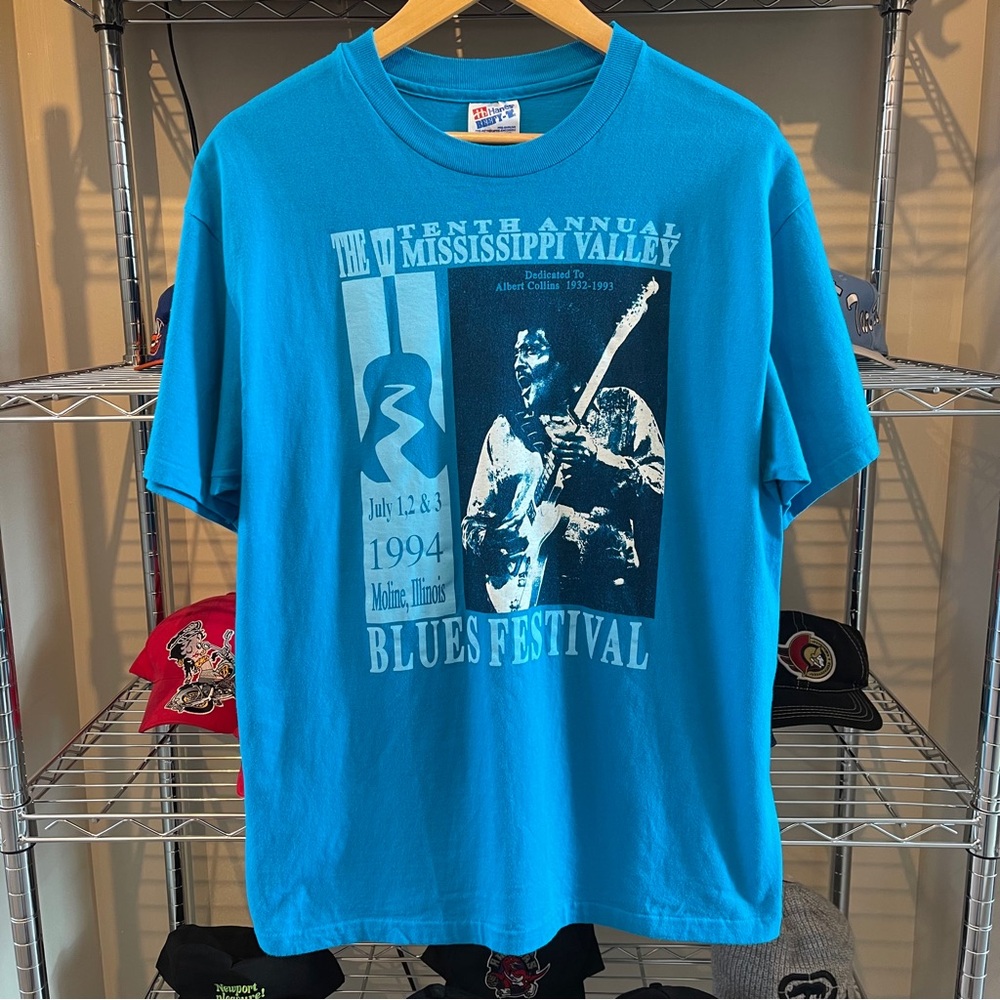 Vintage 1994 Mississippi Blues Festival T-Shirt Blue Size Large Single Stitch